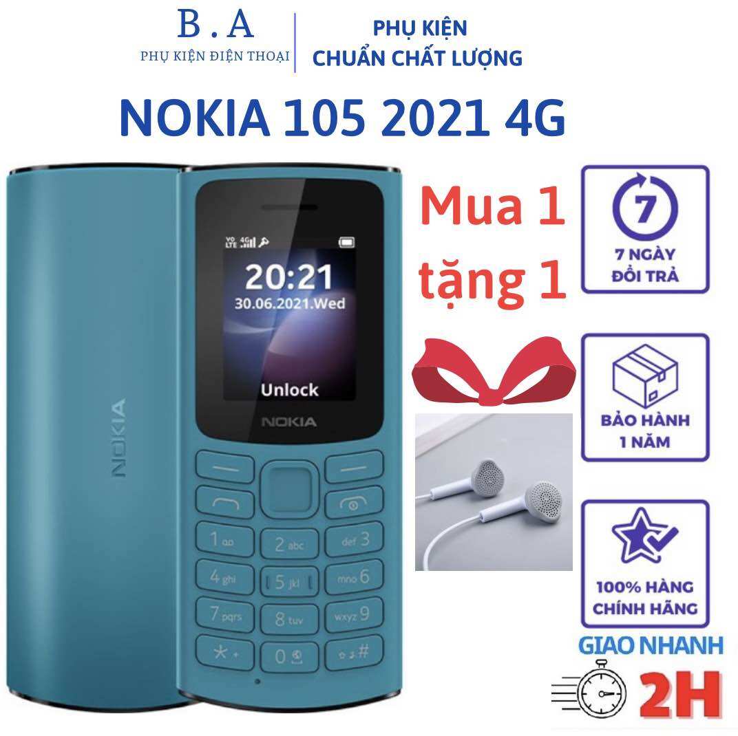 Nokia 105 2021 chuẩn 4G 2 sim mẫu mới nhất, Điện thoại nokia chính hãng có pin sạc, Bảo Hàng 12 tháng