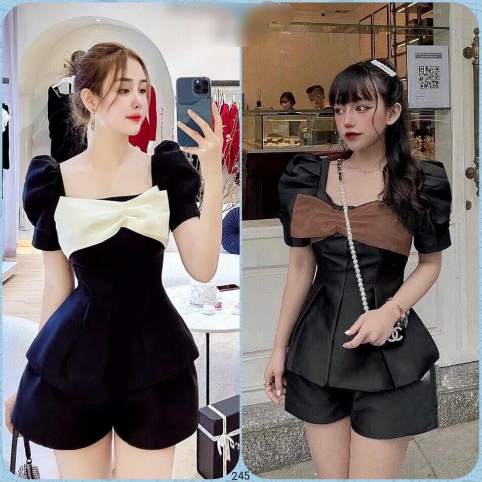 (SHOP TÁO ĐỎ BIGSIZE 50kg-90kg) Set áo peplum nơ mix short - SNO