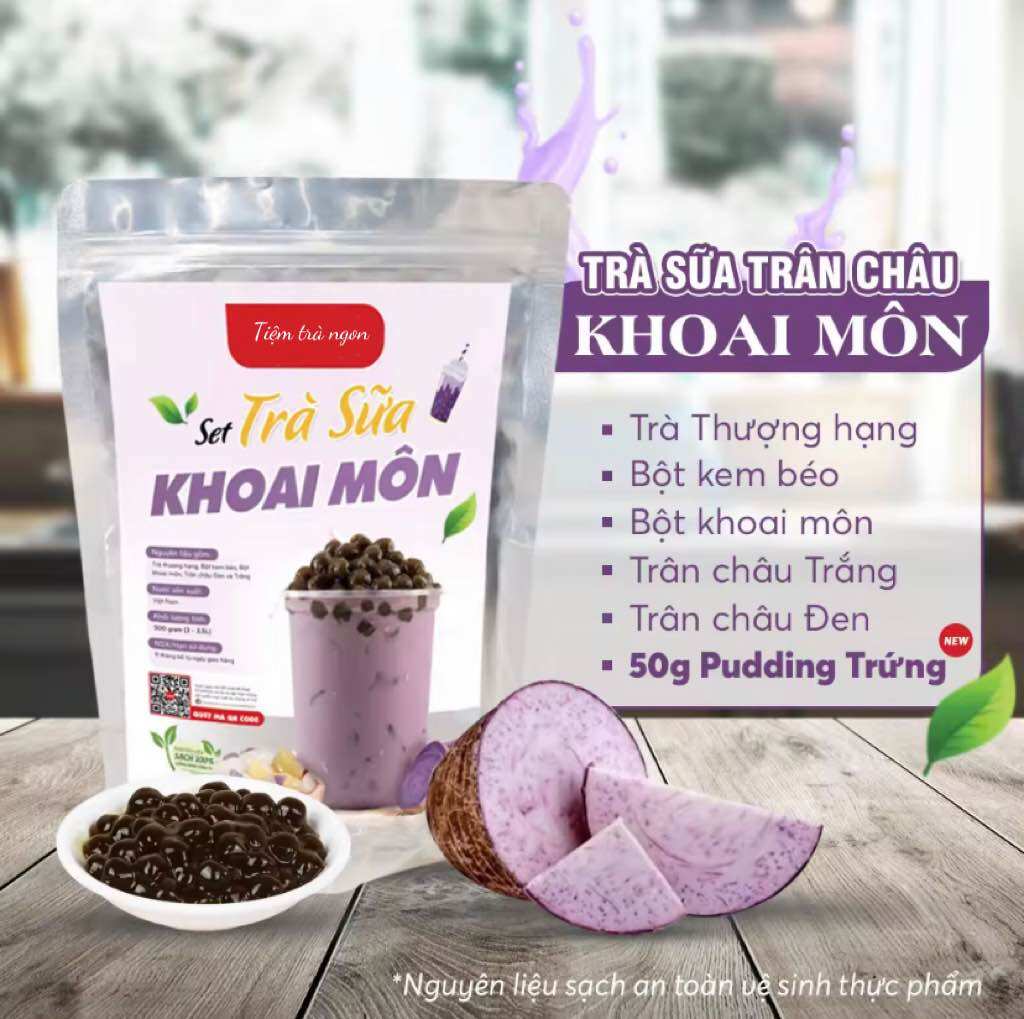 Combo 2 set nguyên liệu trà sữa vị khoai môn + việt quất