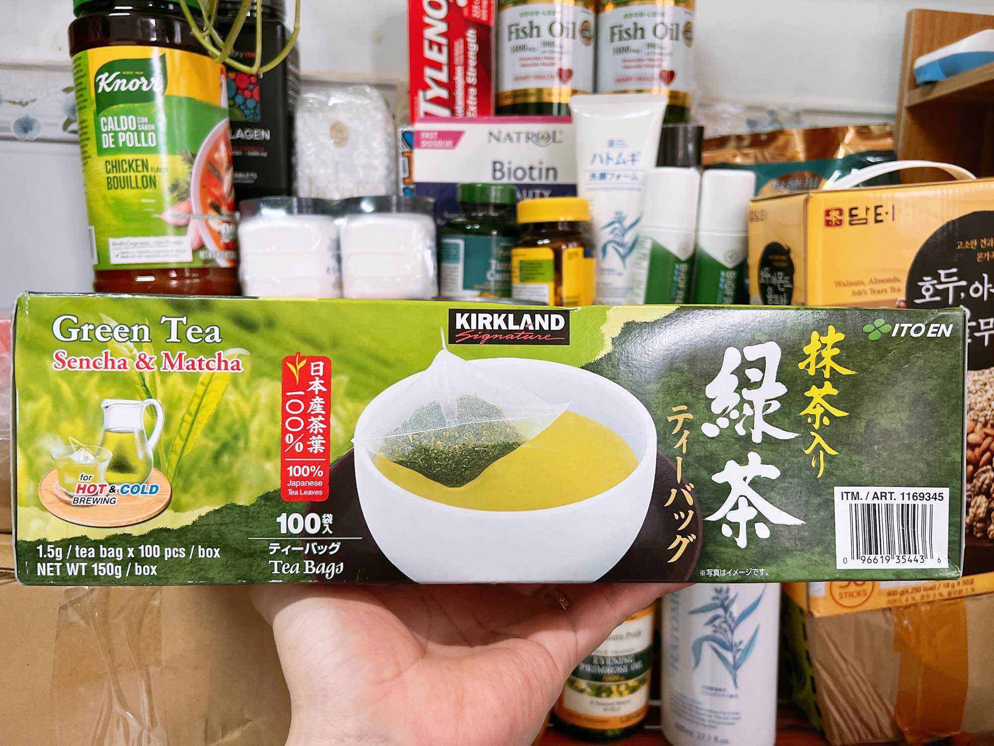 Trà xanh túi lọc Green Tea Sencha & Matcha Kirkland Signature hộp 100