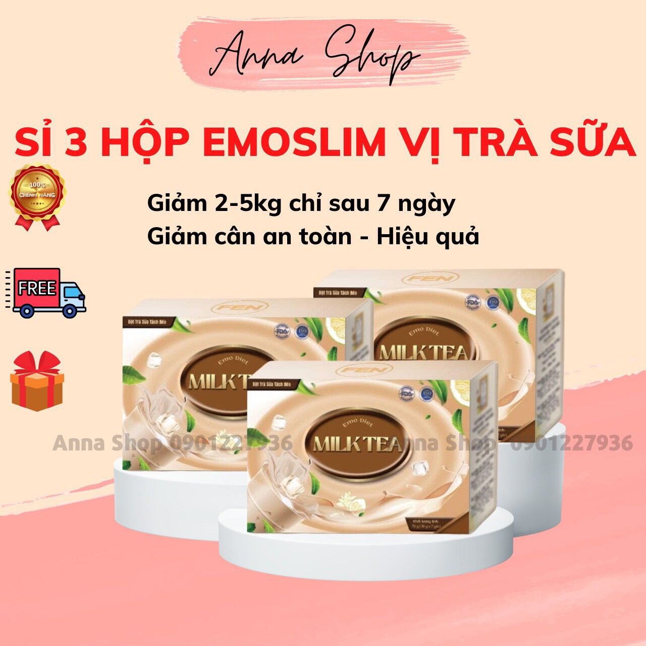 Combo 3 hộp nước uống giảm cân emoslim vị trà sữa mới/ thơm ngon dễ uống/ giảm cân hiệu quả