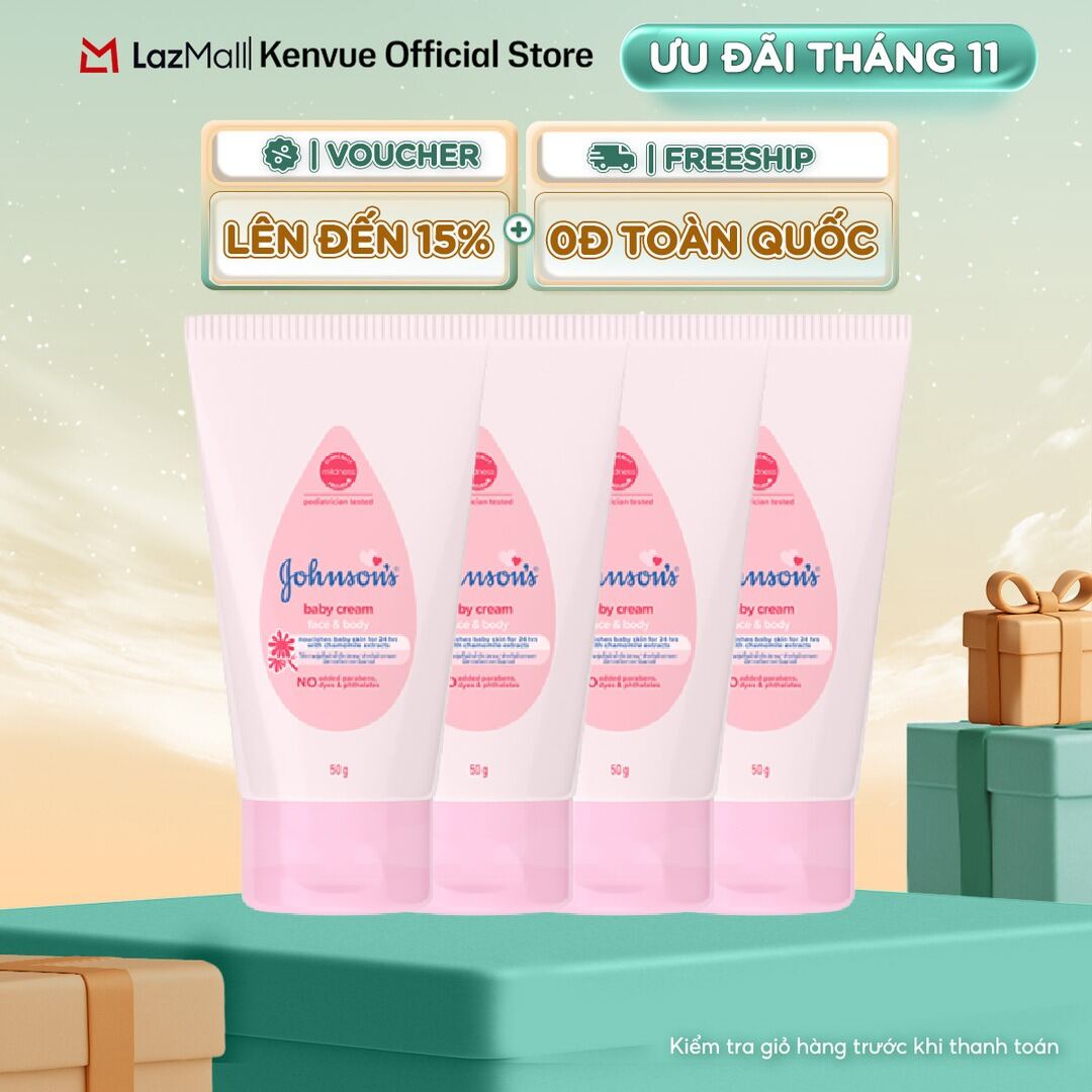 Combo 4 Kem dưỡng da chứa cúc La Mã Johnsons Baby Cream 50g