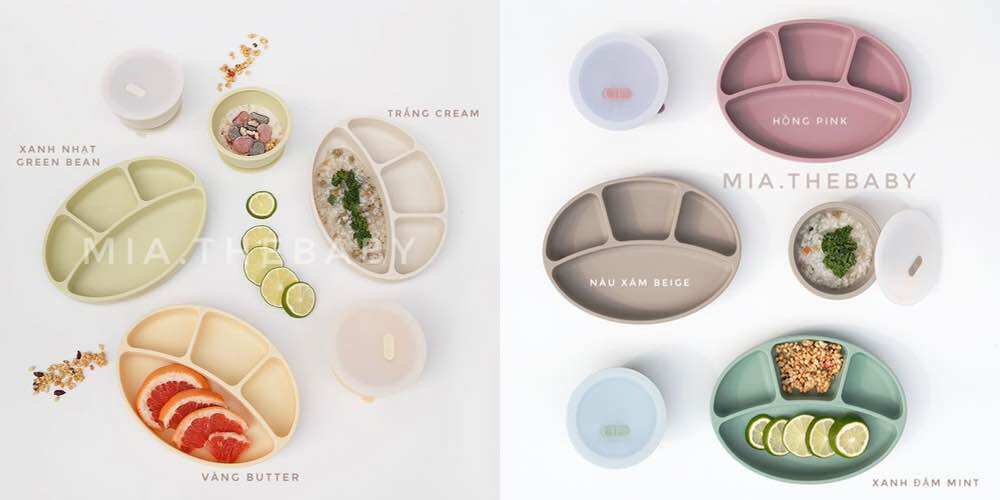 KHAY OVAL SILICONE ĐẾ HÍT ĂN DẶM BLUEMAMA MADE IN KOREA