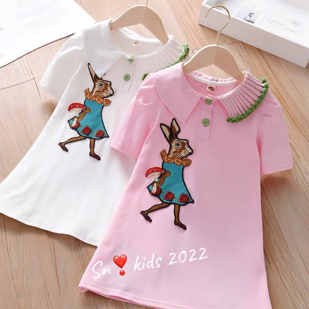 Váy polo cổ dệt in hình thỏ xinh cho bé từ 8_26kg