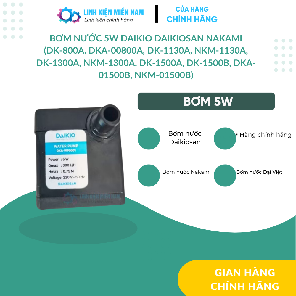 BƠM 5W QUẠT HƠI NƯỚC - QUẠT ĐIỀU HÒA DAIKIO/DAIKIOSAN - DKA-00800A DKA 01500B
