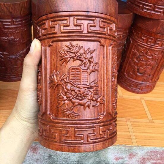 Hộp chè tứ quý 4 mùa gỗ hương nguyên khối