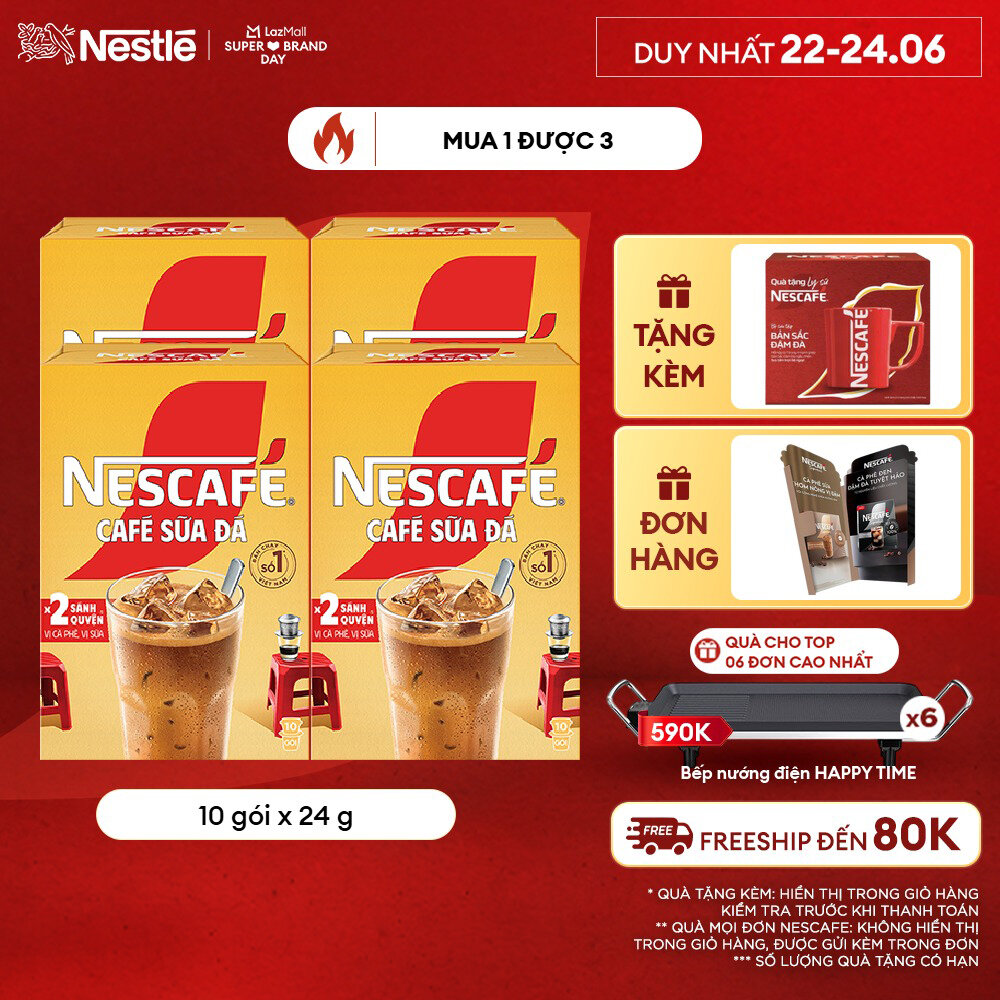 [ƯU ĐÃI THÁNG 6][FREESHIP HCM] Combo 4 Hộp Cà phê Hòa tan NESCAFÉ CAFÉ SỮA ĐÁ 10 gói Nhân đôi sánh quyện