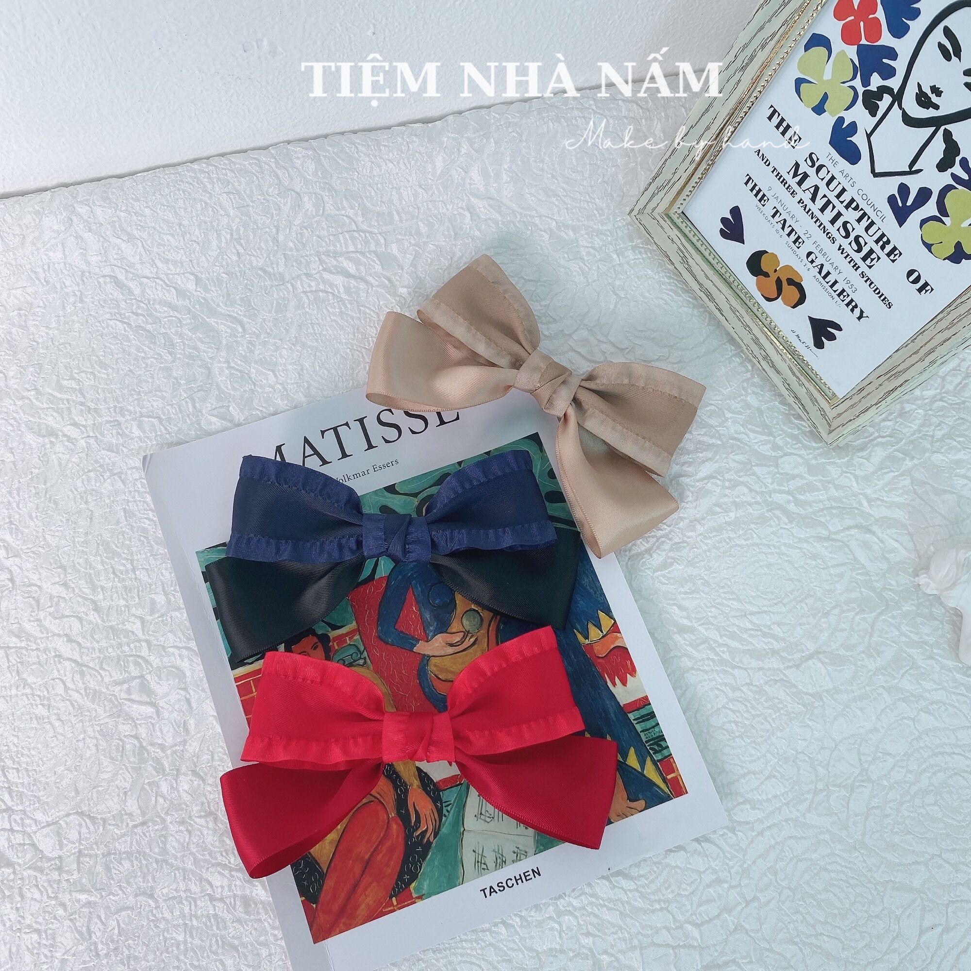 🎀 KẸP TÓC NƠ VIỀN BÈO PHỐI SATIN TIỂU THƯ - [ Nhà Nấm handmade ]
