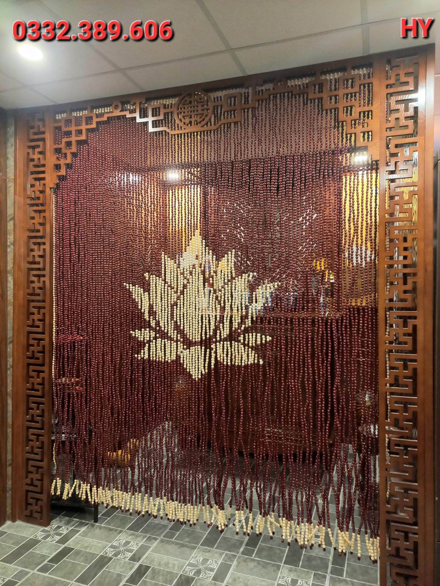 Rèm phòng thờ; Rèm hạt gỗ Bồ Đề (Mẫu hoa sen).