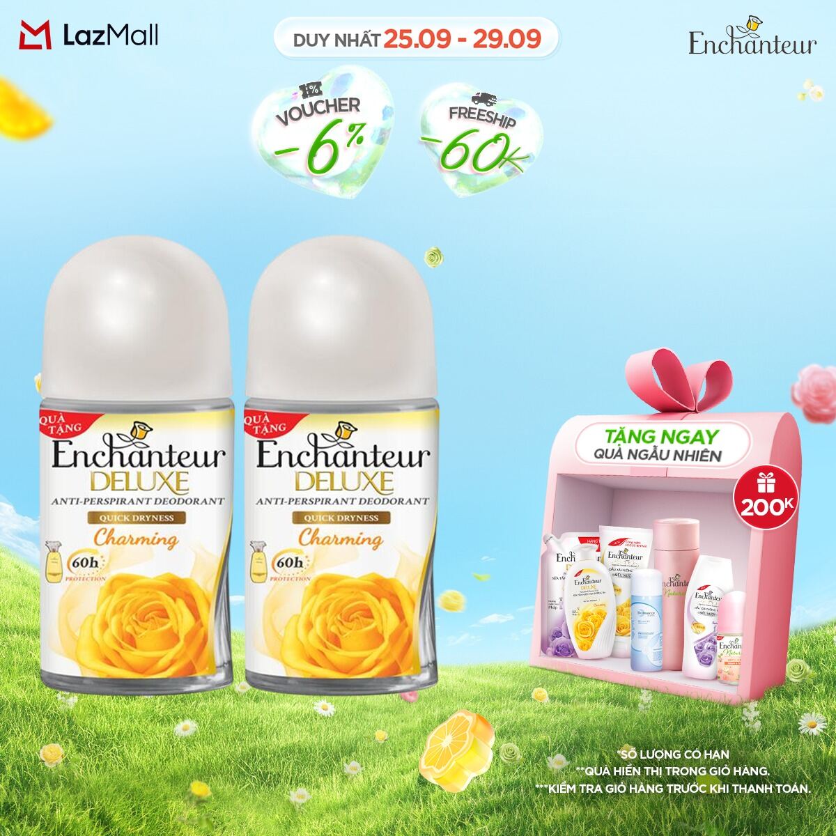 Combo 2 lăn khử mùi nước hoa Enchanteur Charming 50ml/ Lăn khử mùi nước hoa Enchanteur Charming 50ml