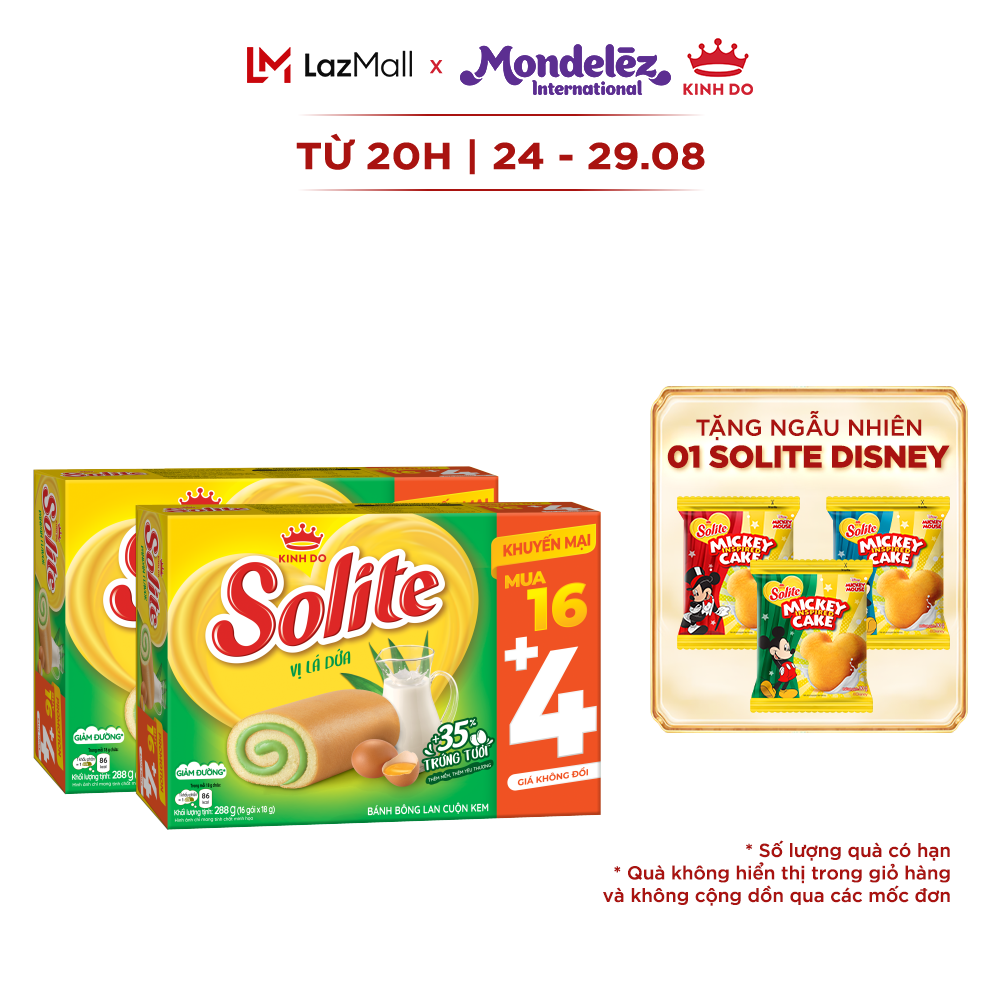 Combo 2 Hộp Bánh Bông Lan Cuộn Kem SOLITE Vị Lá Dứa 2x 288g