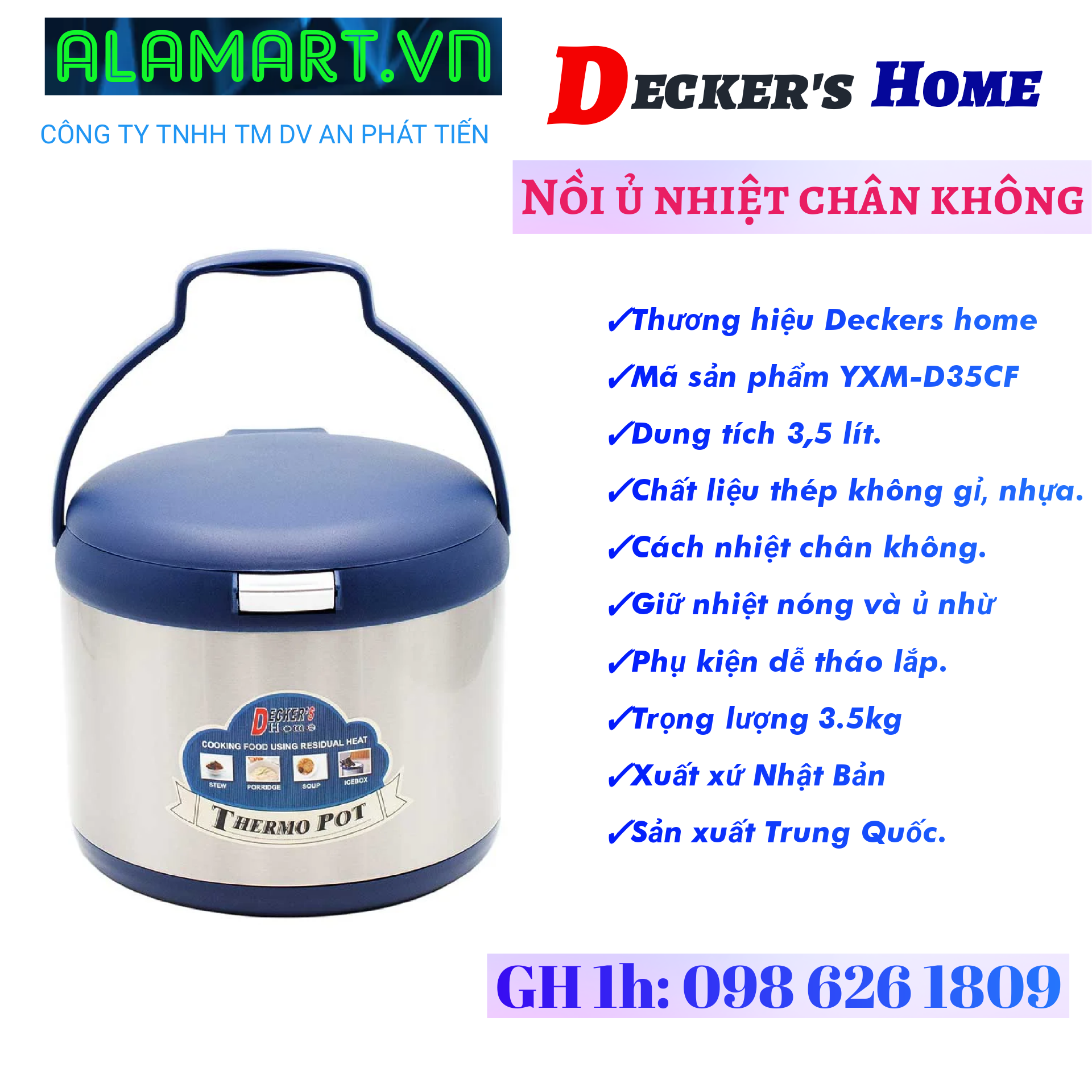 Nồi ủ nhiệt đa năng 3.5 lít decker’s home yxm-d35cf - hàng chính hãng