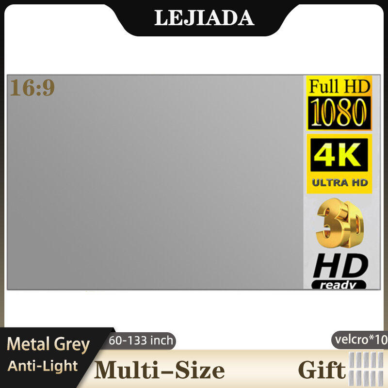 Màn hình chiếu di động Lejiada 60-133 inch Kim loại màu xám chống ánh sáng có thể gập lại cho bữa tiệc lớp học văn phòng tại nhà