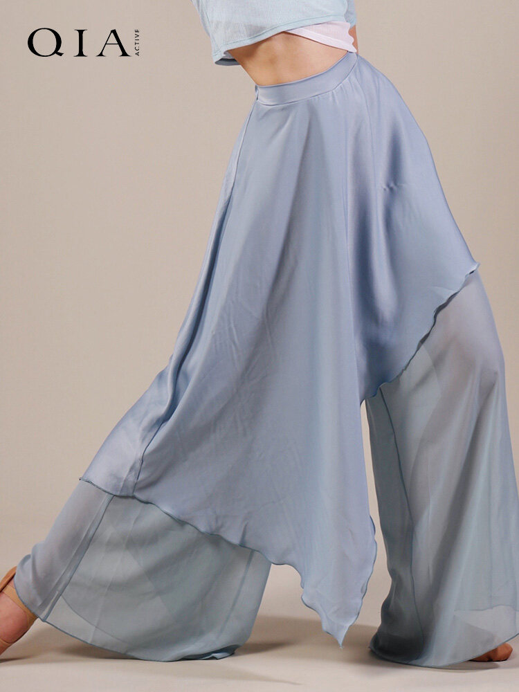 Thanh Lịch Vải Voan Khiêu Vũ Ống Rộng Quần Dành Cho Nữ Cổ Điển Và Đồng Phục Luyện Tập Khiêu Vũ Hiện Đại Rộng Rãi Fit Váy Quần Phong Cách Trung Hoa Truyền Thống