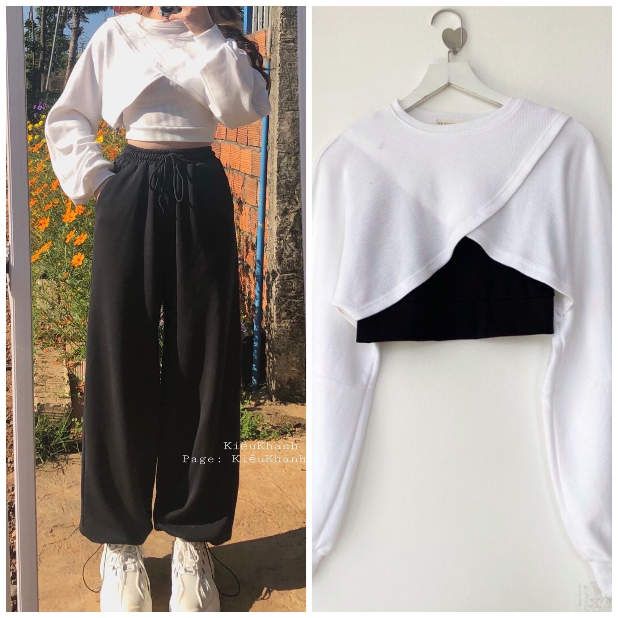 Set bộ 3 món croptop quần ống rộng bo rút 40-55kg Zurashop áo thun