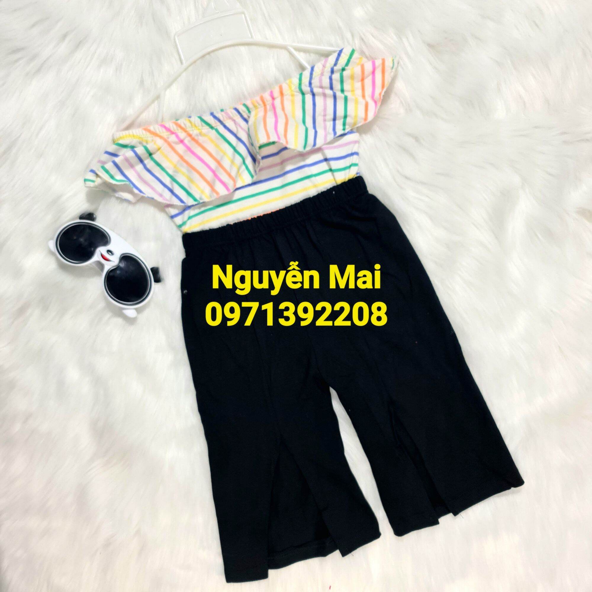 set áo trễ vai quần loe bé gái