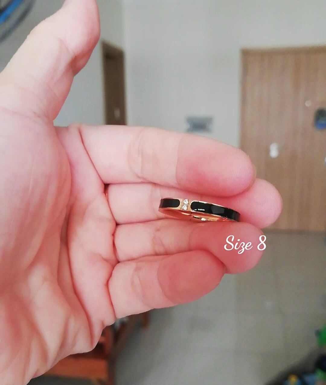 (Sale lỗ vốn size 8) NHẪN TITAN ĐEN 2 ĐÁ MẠ VÀNG HỒNG