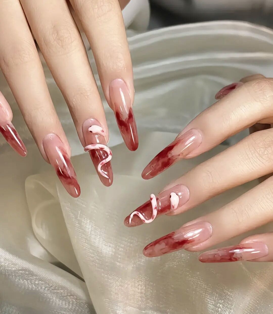 Nailbox thiết kế , màu nâu ombre gắn đá   - mã 6