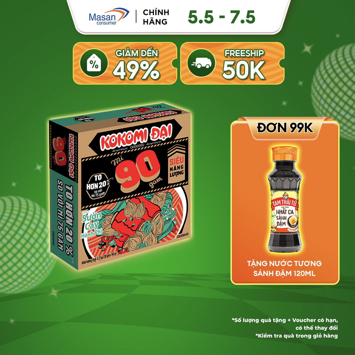 Mì Kokomi Đại 90 Sườn Hành Phi - Thùng 30 Gói x 90G