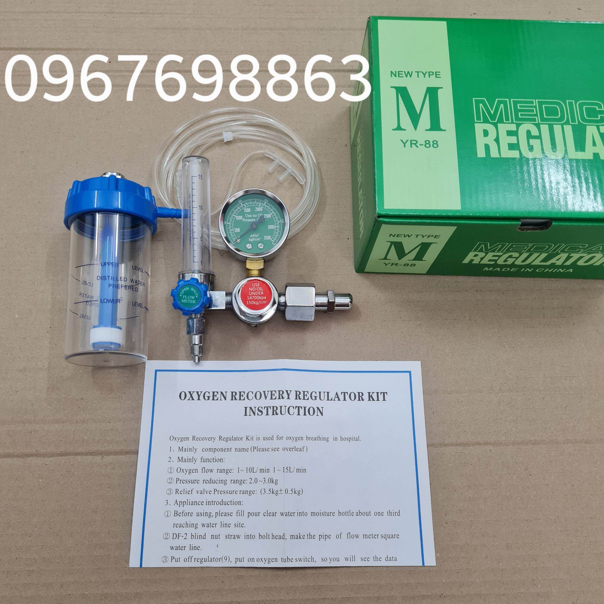 Đồng Hồ Oxy Trọn Bộ 3 Món: Đồng Hồ+Bình Tạo Ẩm+Dây Thở