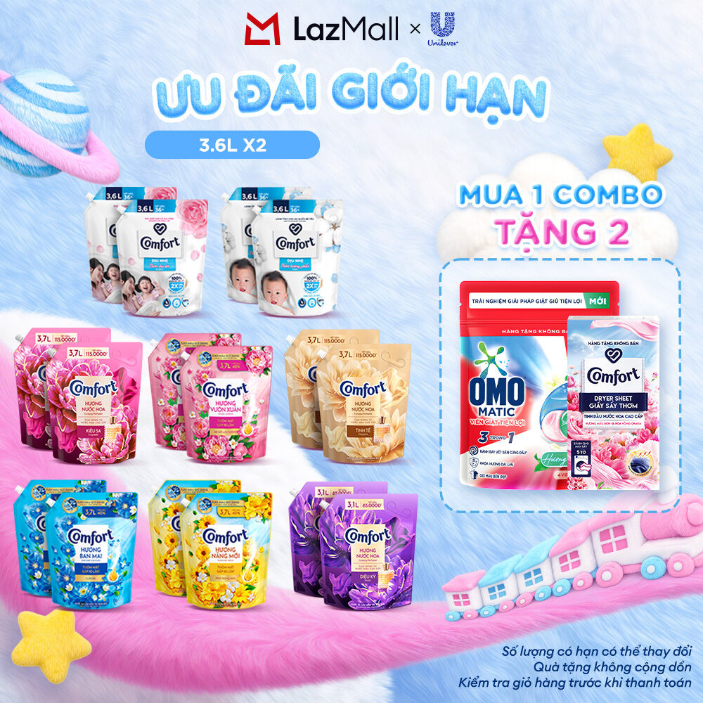 Combo 2 Nước Xả Vải Comfort Thơm Mát Gấp 10 Lần / Hương Nước Hoa 100 Giờ Lưu Hương Túi 3.6/3.7L (bao bì tùy lô nhập hàng)