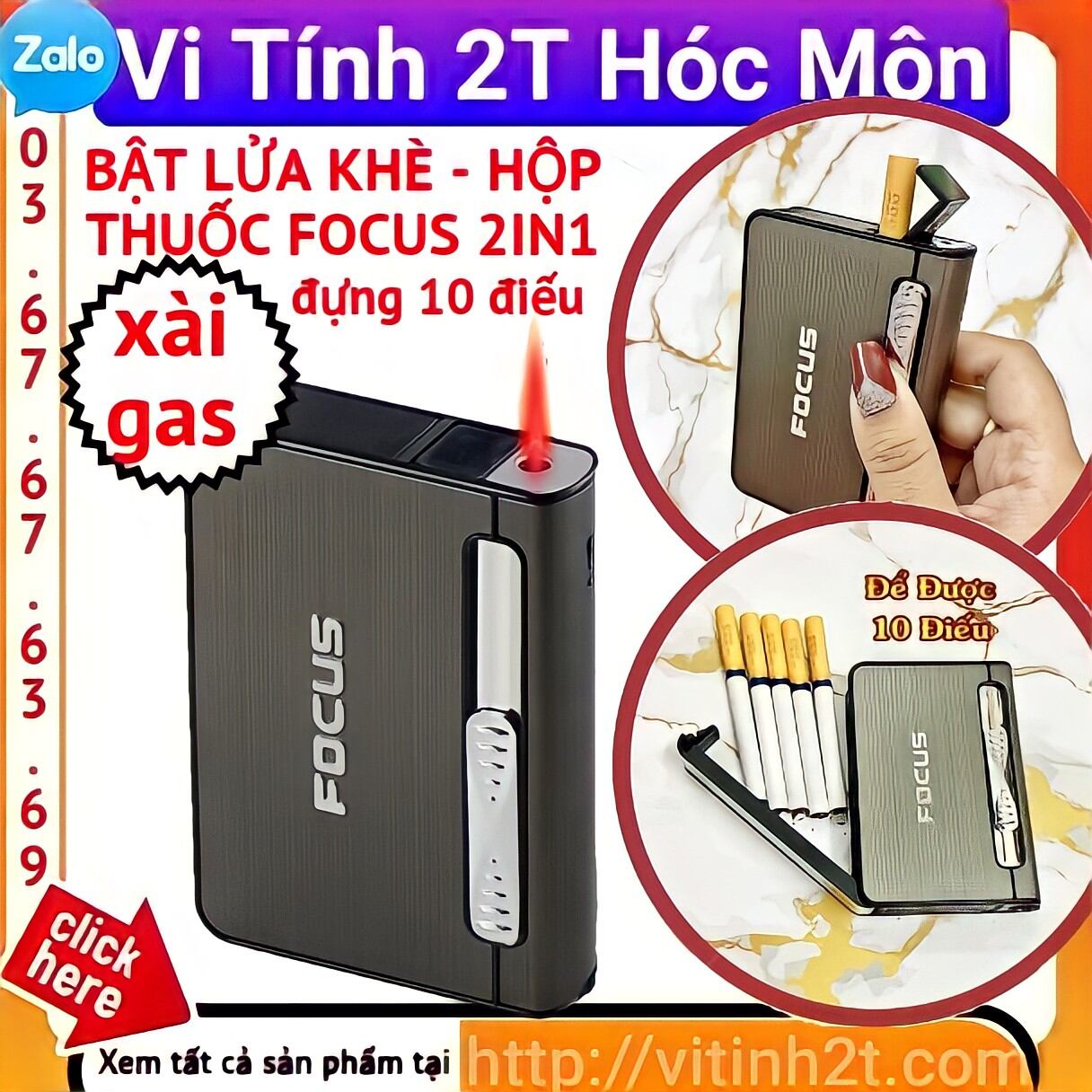 Hộp quẹt bật lửa khò kiêm bao đựng focus sử dụng gas cao cấp