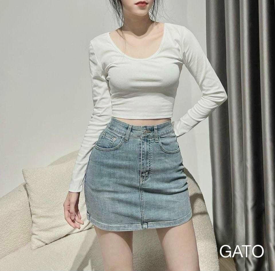 Chân váy bò, váy cạp cao, váy dáng ngắn trẻ trung năng động cho nữ