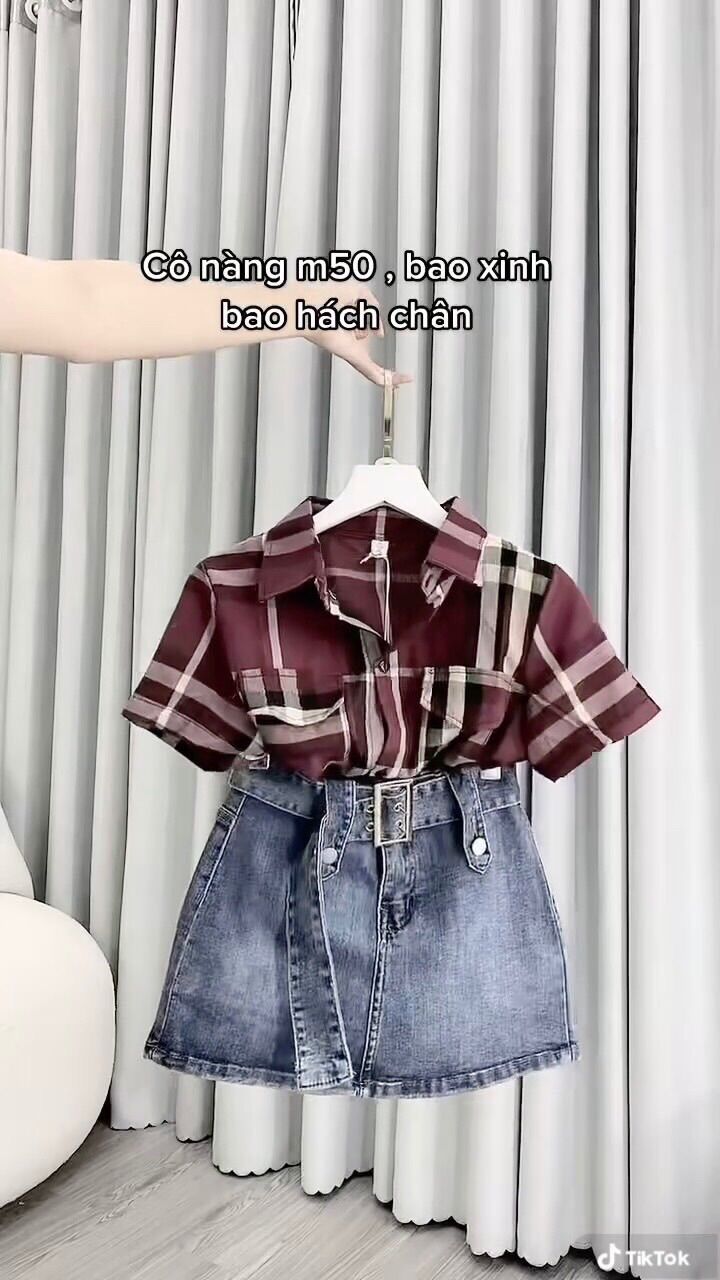 HCM chân váy jean co giãn cạp cao