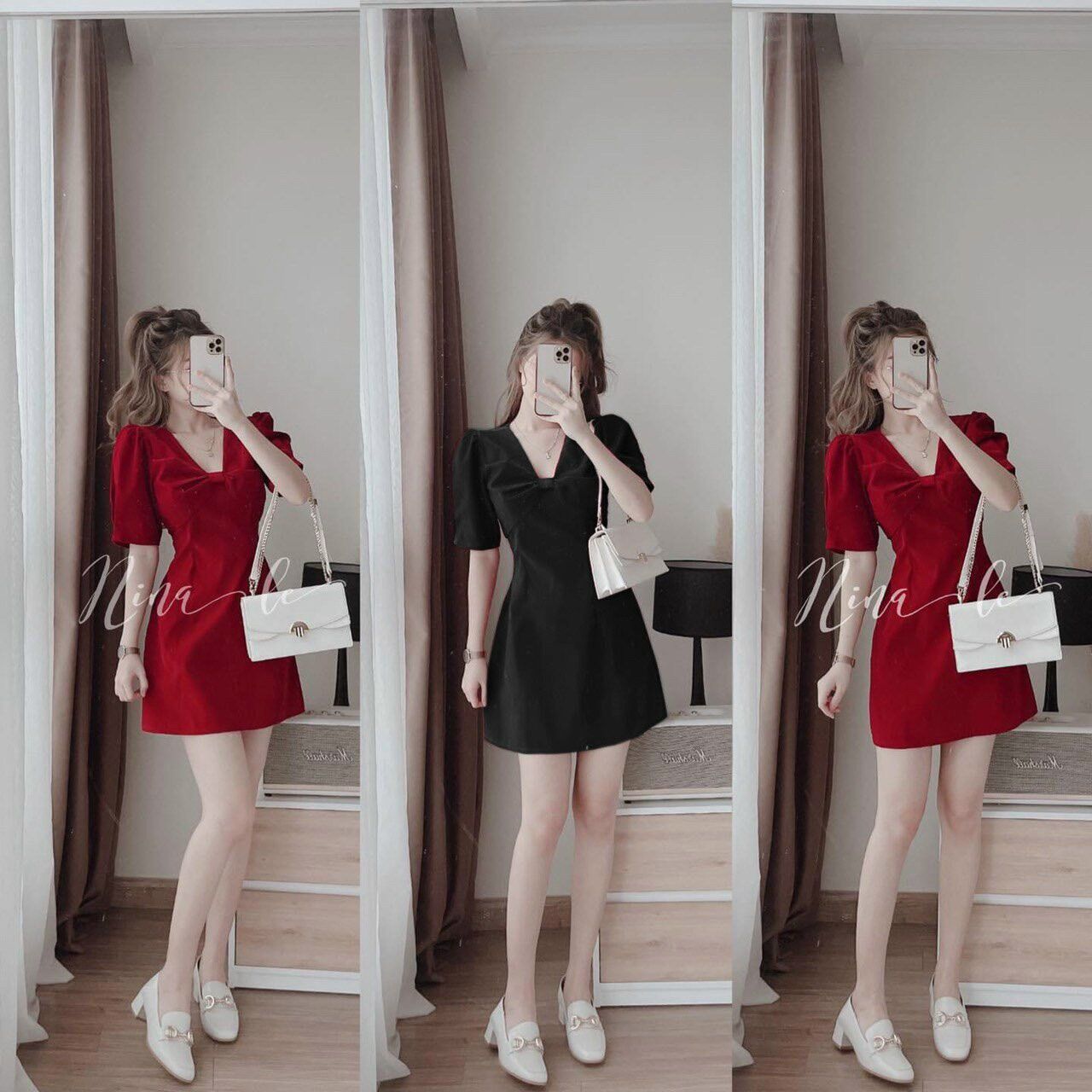 [Ảnh thật] 50-90kg Bigsize ĐẦM NƠ SUÔNG FORM A BASIC