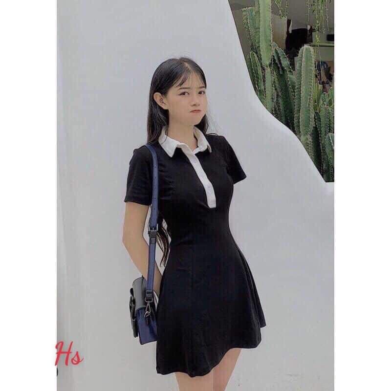 Váy đen body cổ trắng HS222