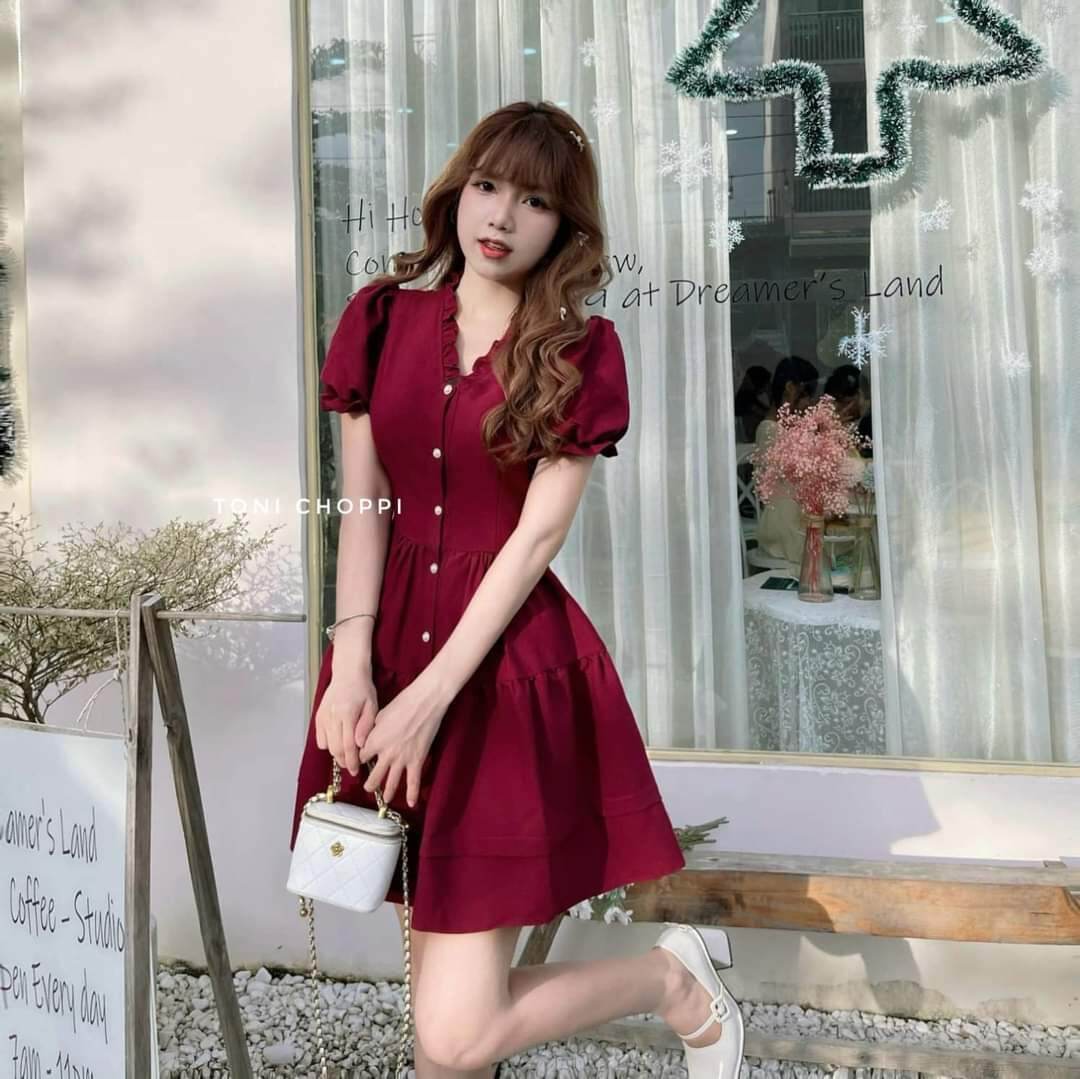 Đầm xòe tay phồng cổ bèo siêu xinh