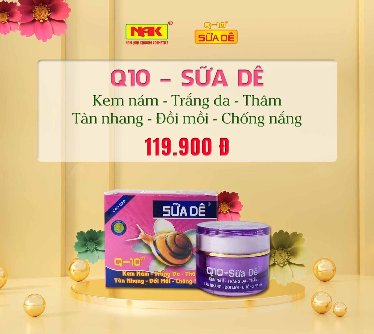 [Hcm]Kem Q10 Sữa Dê Nám – Trắng Da – Thâm – Tàn Nhang – Đồi Mồi - Chống Nắng 12G