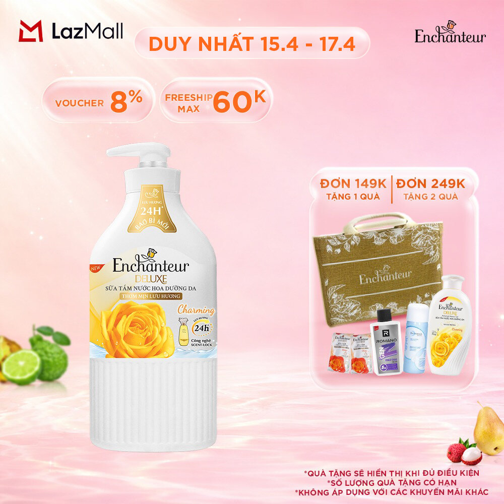 Sữa tắm trắng và dưỡng ẩm Enchanteur Charming 650g