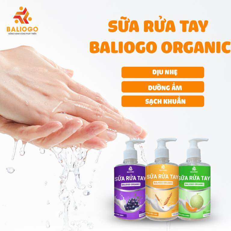 Sữa rửa tay sạch khuẩn, dưỡng ẩm da tay mềm mịn BALiOGO 450ml. Hương trái