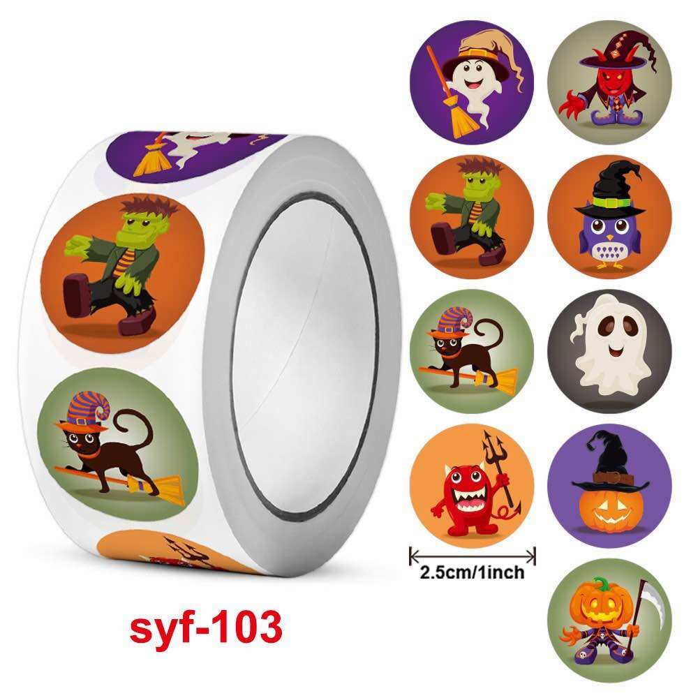 Cuộn sticker 500h dán mẫu Halloween, Noel độc đáo