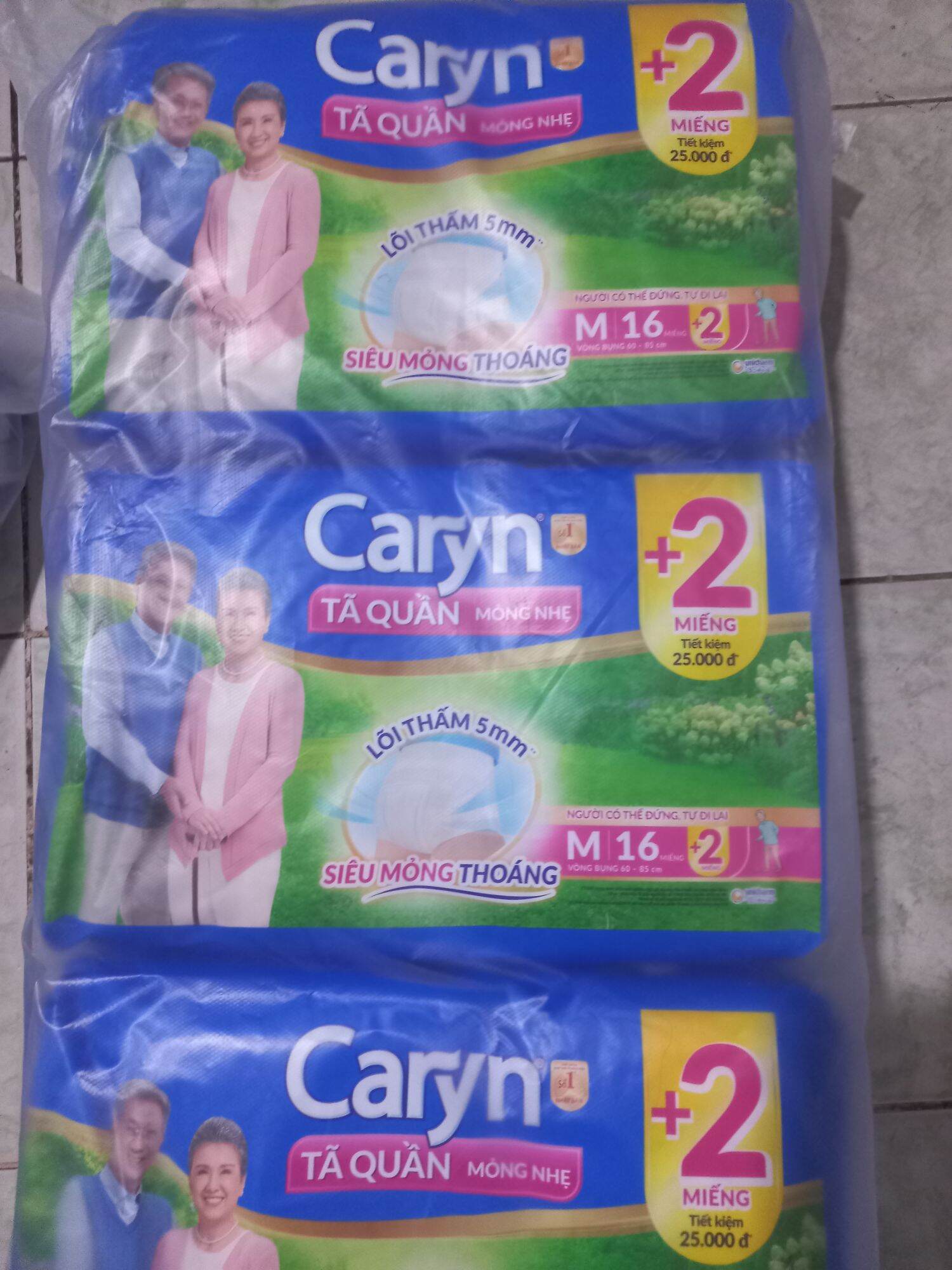 Combo mua 3 gói tã quần CARYN M16 tặng thêm 6 miéng cùng loại