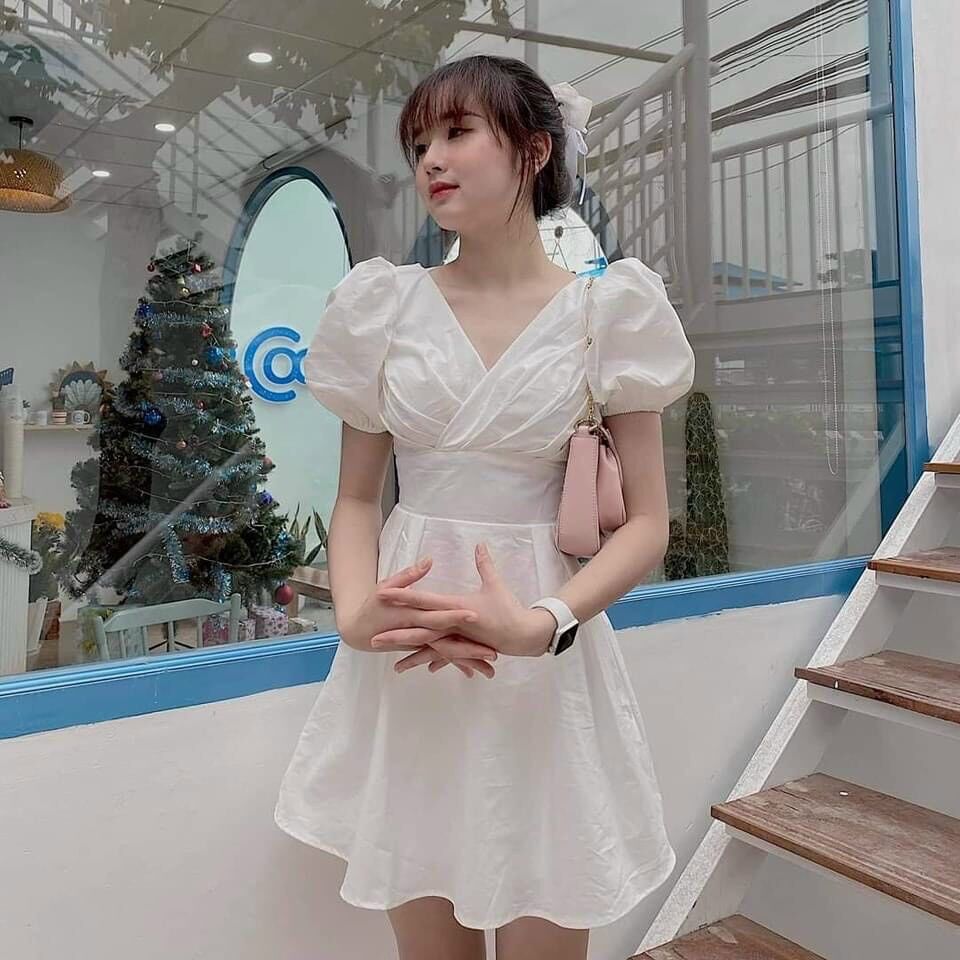 Đầm cổ V đan dây sau lưng ( có đệm ngực)