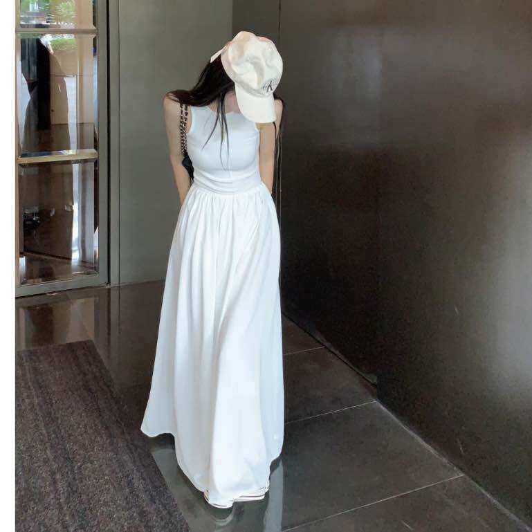 Long White Maxi Dress with Chest Hemline