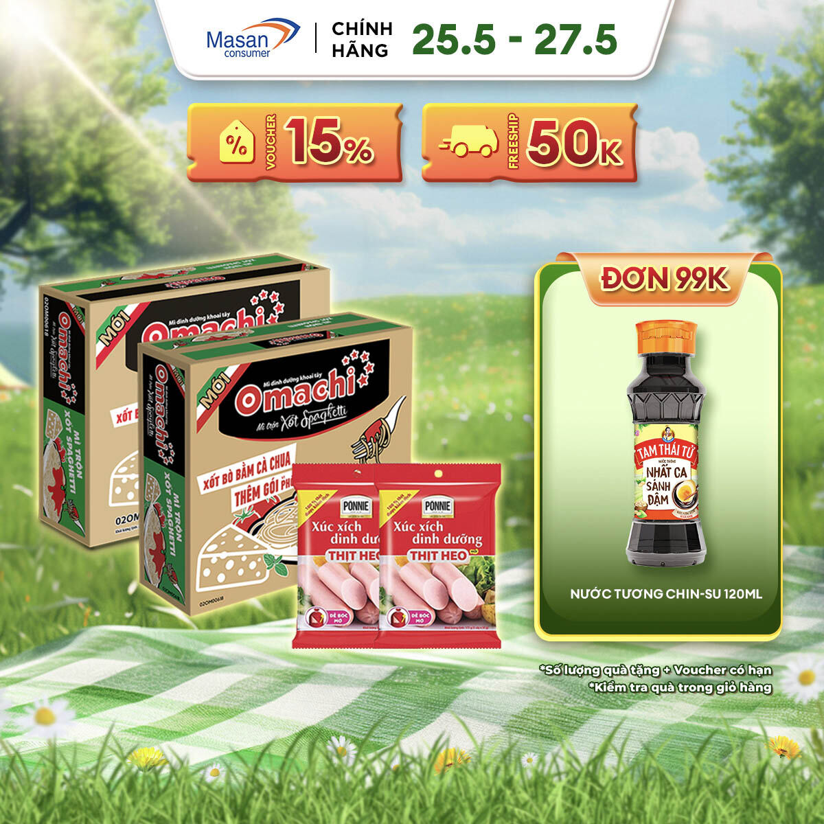 Combo 2 Thùng Omachi Mì Trộn Xốt Spaghetti 90Gr + 2 Xúc Xích Tiệt Trùng Ponnie Vị Heo 70G