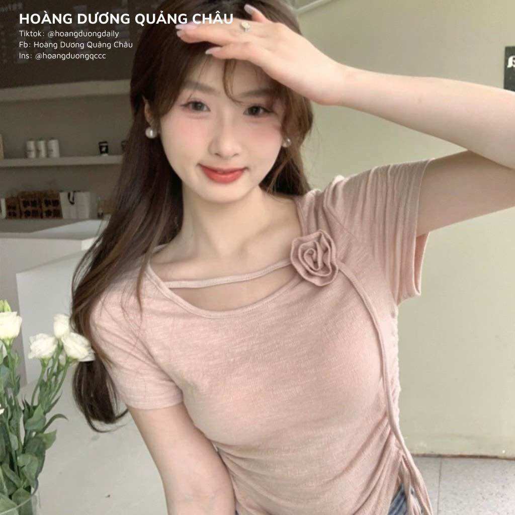 Áo thun kiểu body Nhũ xoắn ngực Tay Ngắn đủ màu, vải nhũ