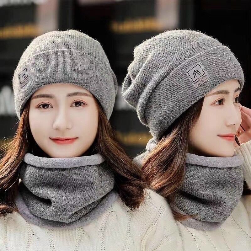 Mũ len nữ lót lông tặng kèm khăn ống