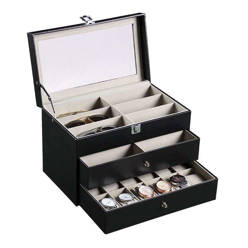 Hộp đựng mắt kính và đồng hồ nhiều ngăn bọc da cao cấp - Hộp đựng đồng hồ TLT