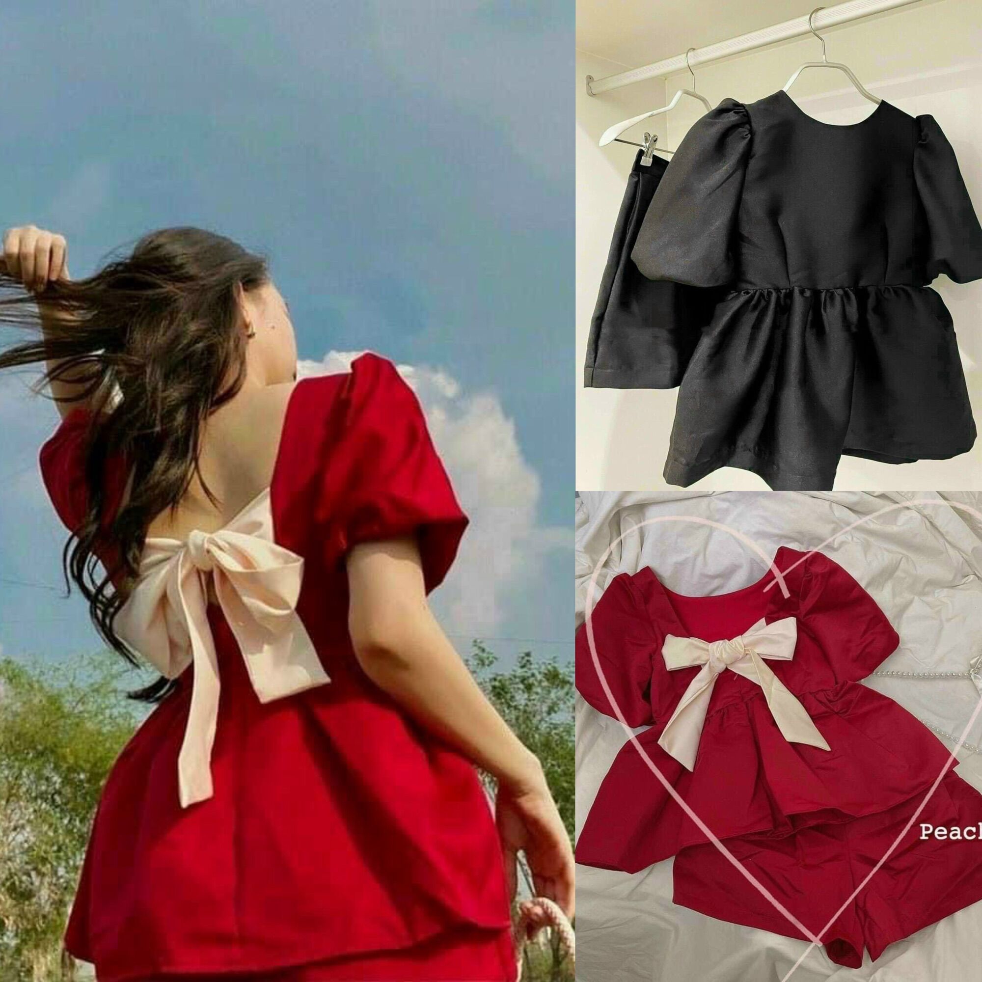 (Shop bigsize nữ 60kg-90kg) Set áo peplum nơ lưng + quần đùi - SE01
