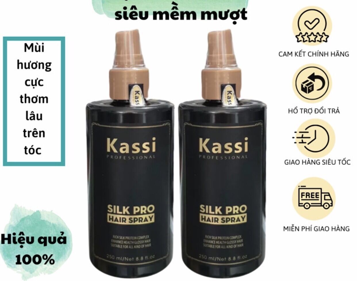 [ Chính Hãng ] Xịt dưỡng tóc khô xơ, hư tổn kassi Silk Pro Hair Spray 250ml - Sản phẩm chuyên dùng cho salon -  hương thơm nước hoa -  suôn mượt cho tóc khô sơ giá rẻ