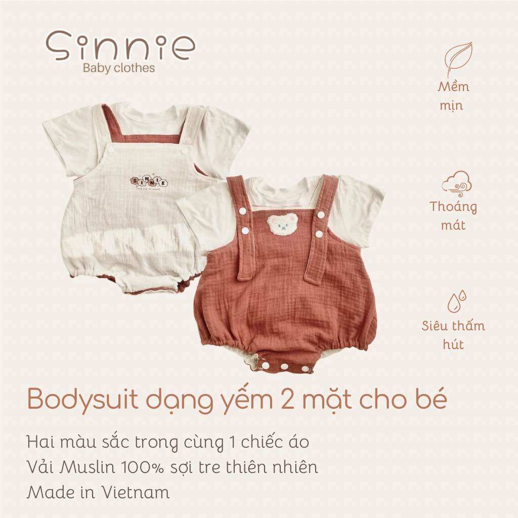 Bodysuit dạng yếm 2 mặt siêu xinh cho bé Sinnie, bodysuit muslin phong cách Hàn Quốc 2in1, có thể mặc nhiều style.