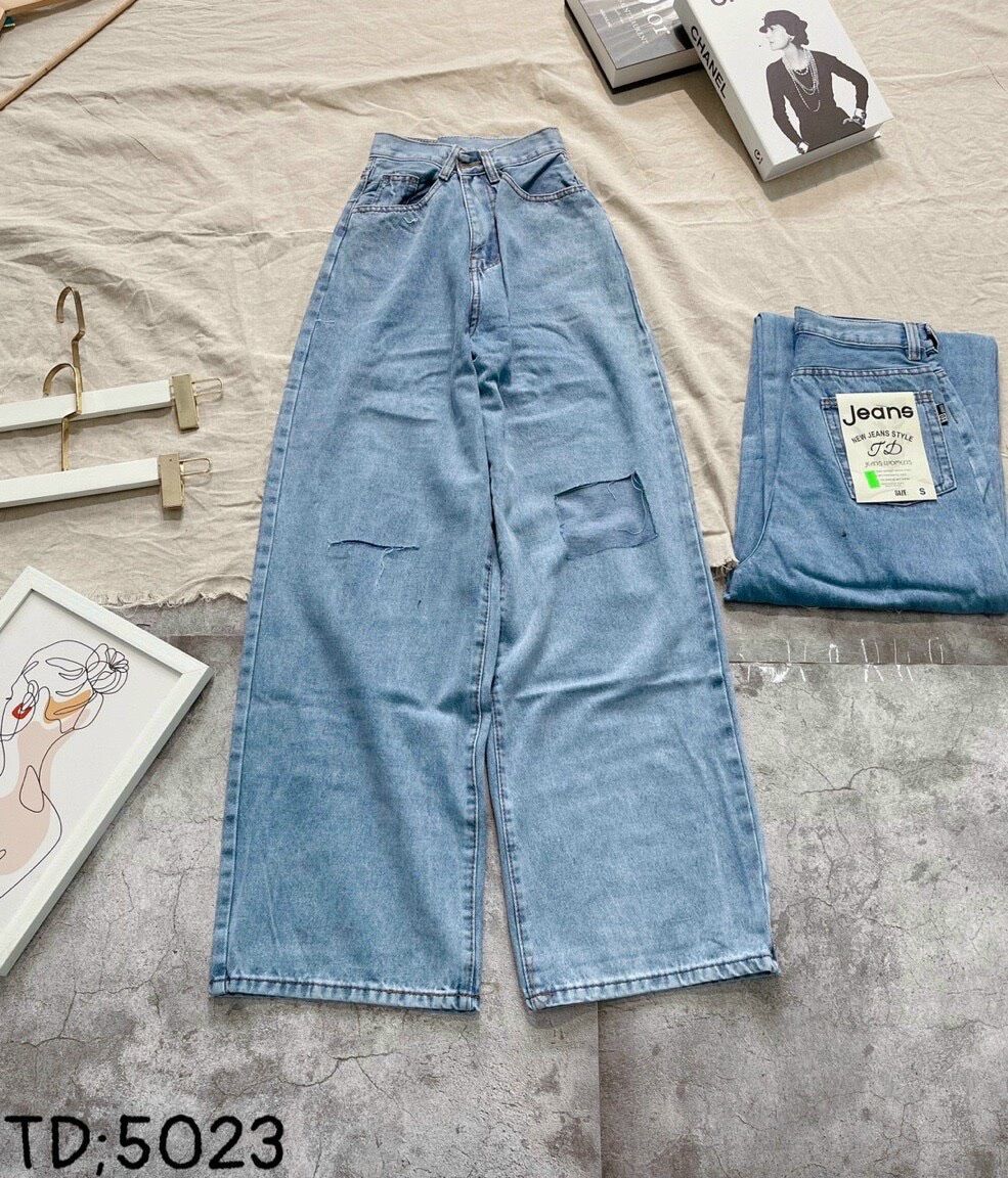 Baggy Jeans Ống Suông Rách Ô