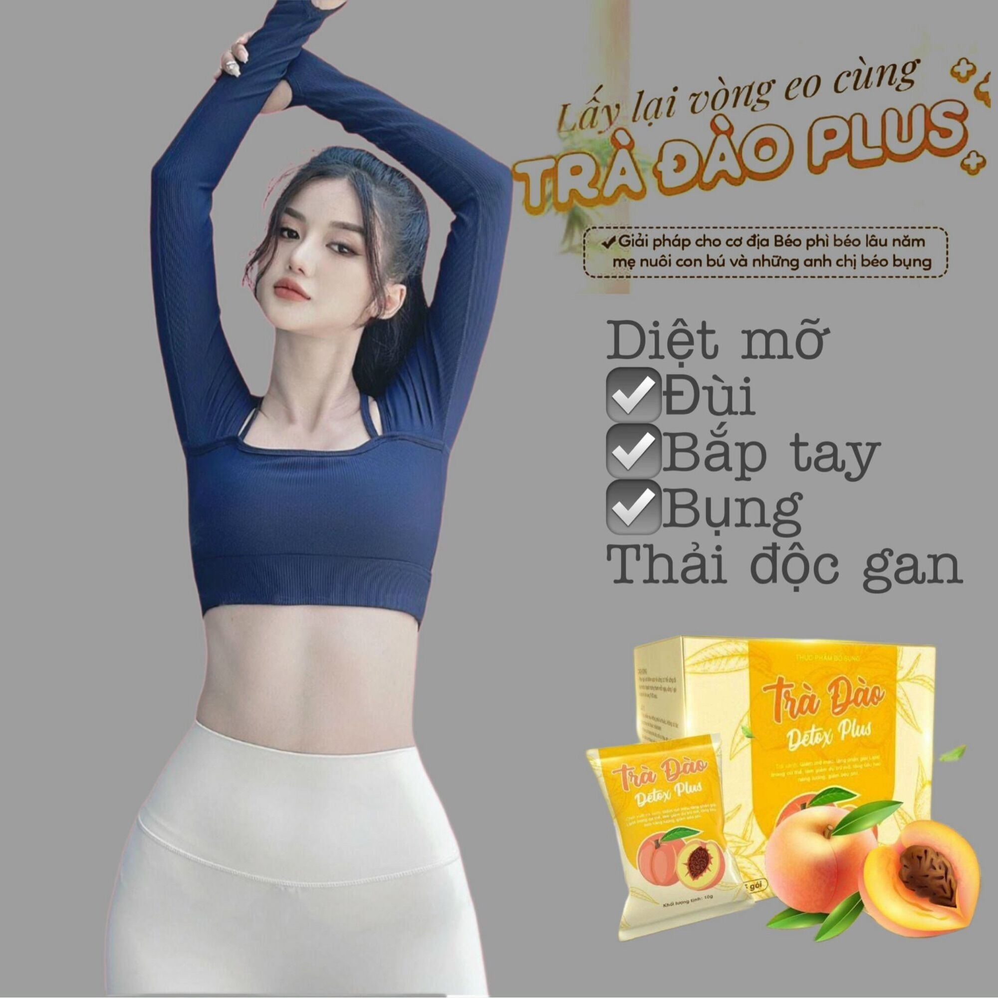 Trà đào giảm cân detox plus, trùm giảm cân, thải mỡ