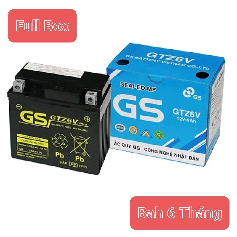 CHÍNH HÃNG Ắc quy GS GTZ6V dùng cho Lead 125, SH mode/Việt, Air Blade 2012 về sau, Vision 2014 về sa