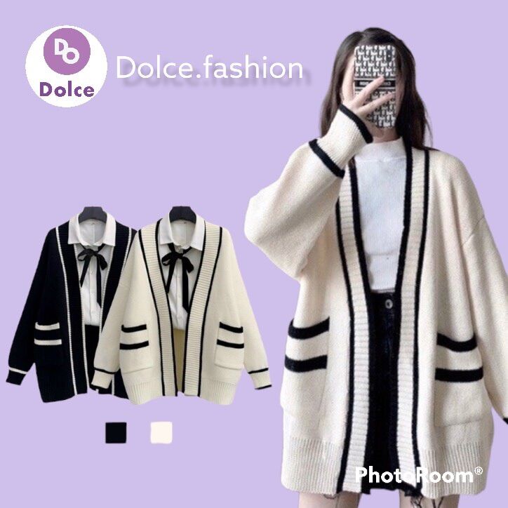 Áo cadigan len trơn nữ form rộng thiết kế viền siêu xinh - DOCLE