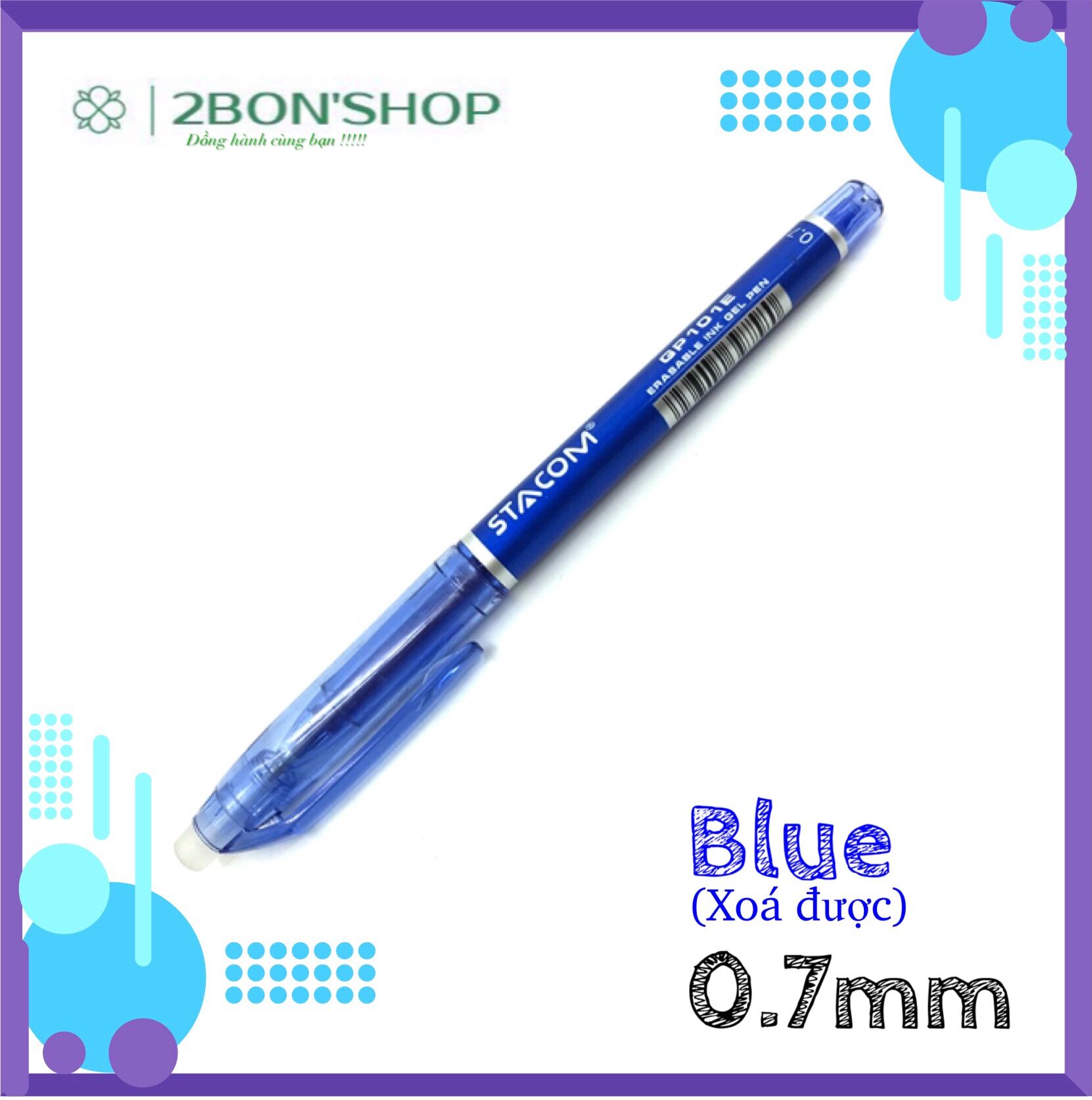 Bút bi gel xoá được 0.7mm gp101e stacom - mực xanh | bút bi gel xoá được gp101e